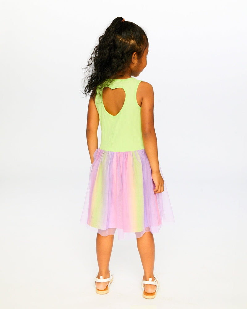 Sleeveless Bi-Material Dress Lime Green