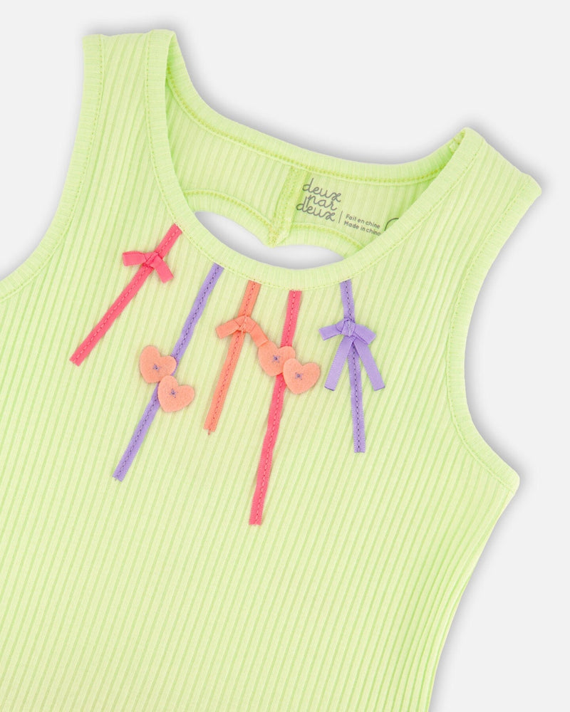 Sleeveless Bi-Material Dress Lime Green