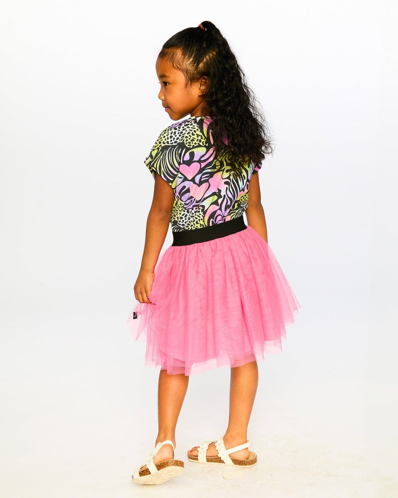 Bi-Material Dress Black Printed Multicolor