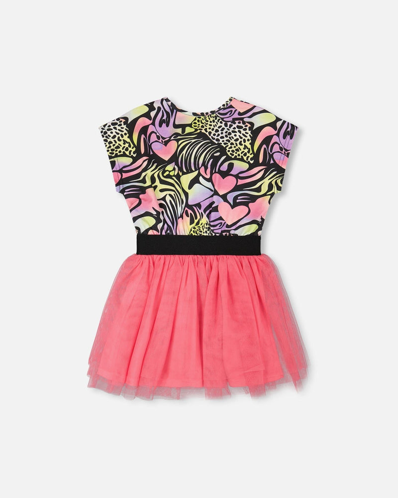 Bi-Material Dress Black Printed Multicolor