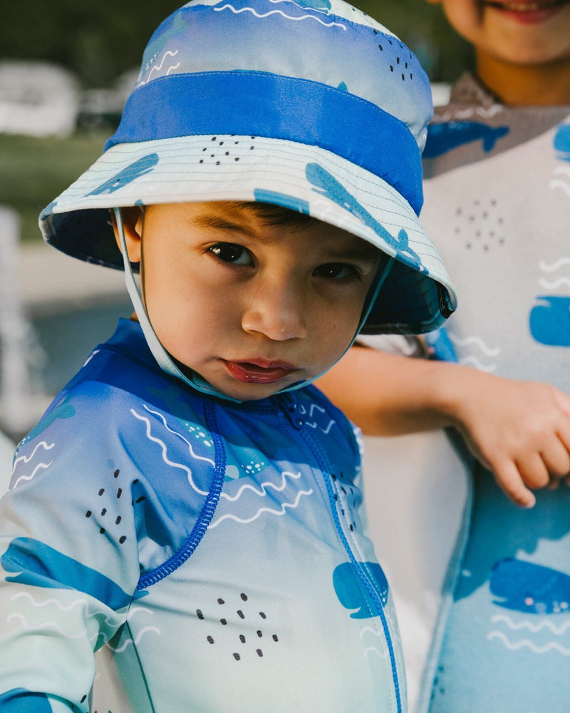 Baby And Toddlers One-Piece Long Sleeve Rashguard Blue Whale Print
