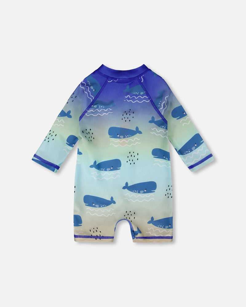 Baby And Toddlers One-Piece Long Sleeve Rashguard Blue Whale Print