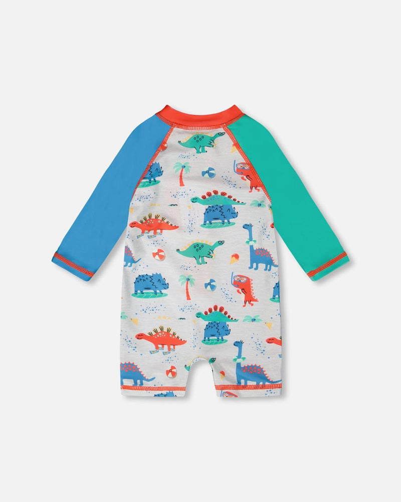 Baby And Toddler One-Piece Long Sleeve Rashguard Grey Baby Dinosaur Print