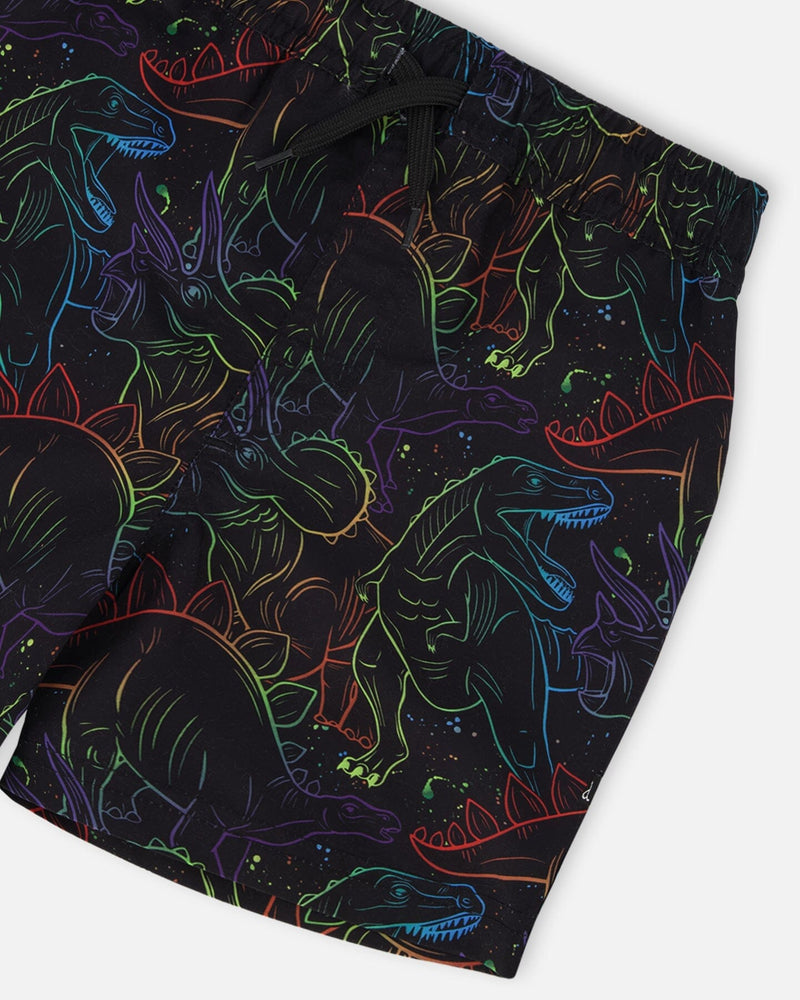 Swim Trunks Black Dinosaur Print