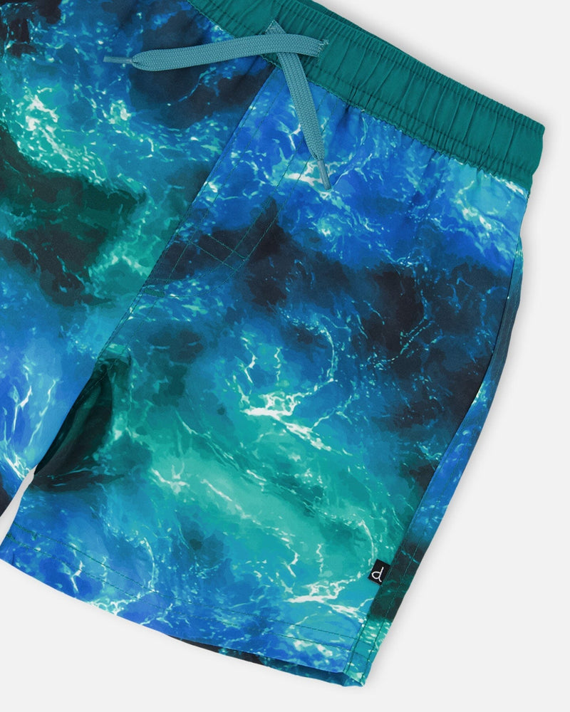 Swim Trunks Blue Waves Print