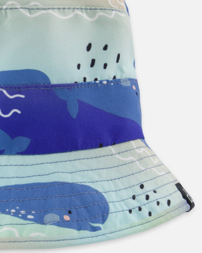 Recycled Polyester Beach Hat Blue Whale Print