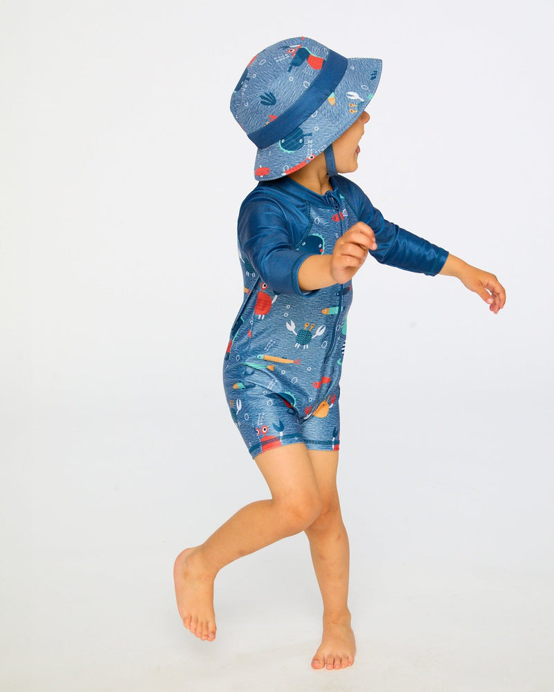 Recycled Polyester Beach Hat Blue Marine Animal Print
