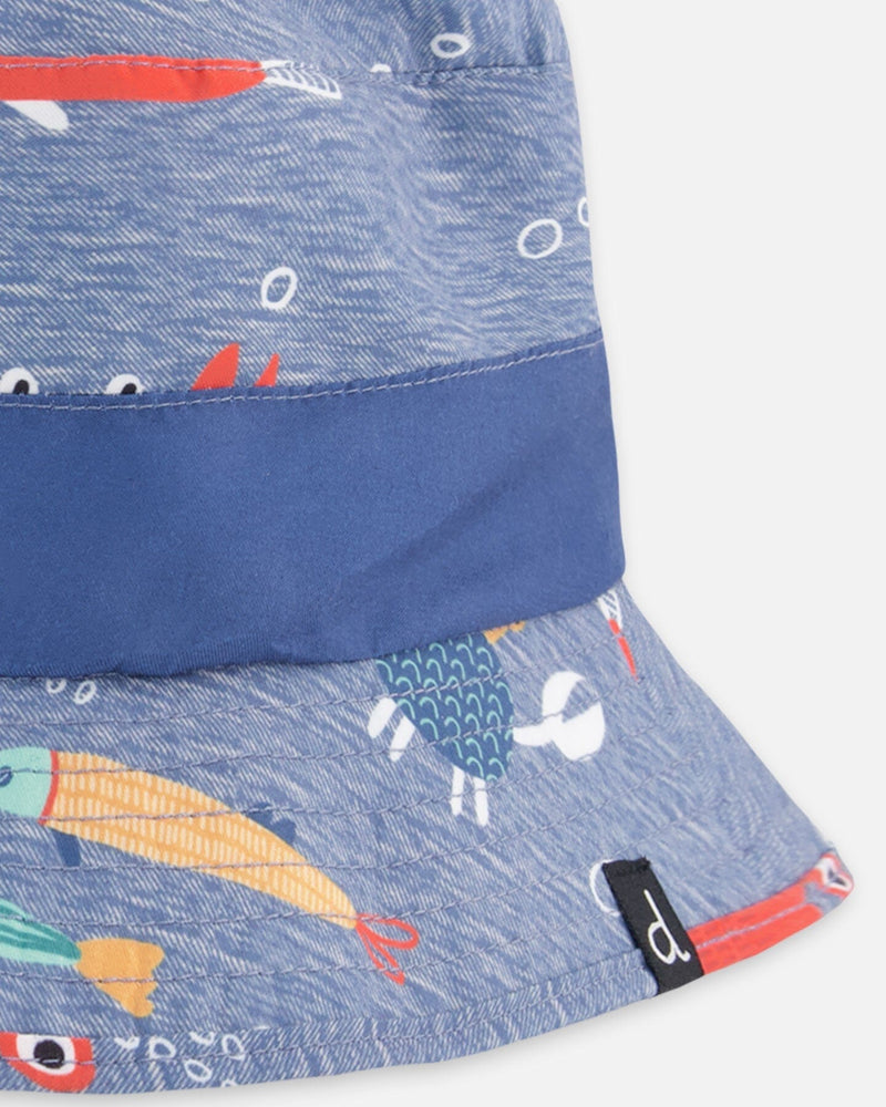 Recycled Polyester Beach Hat Blue Marine Animal Print