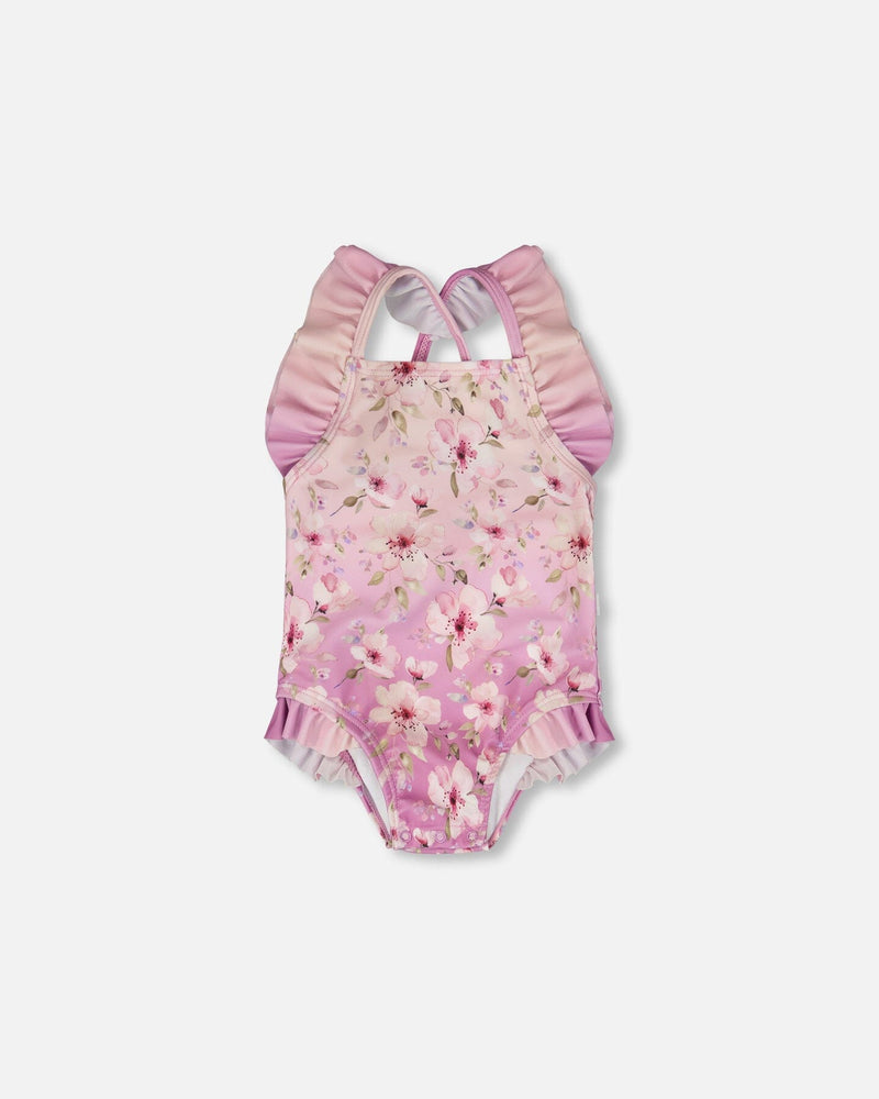 Baby And Toddler One-Piece Swimsuit Purple Flower Print