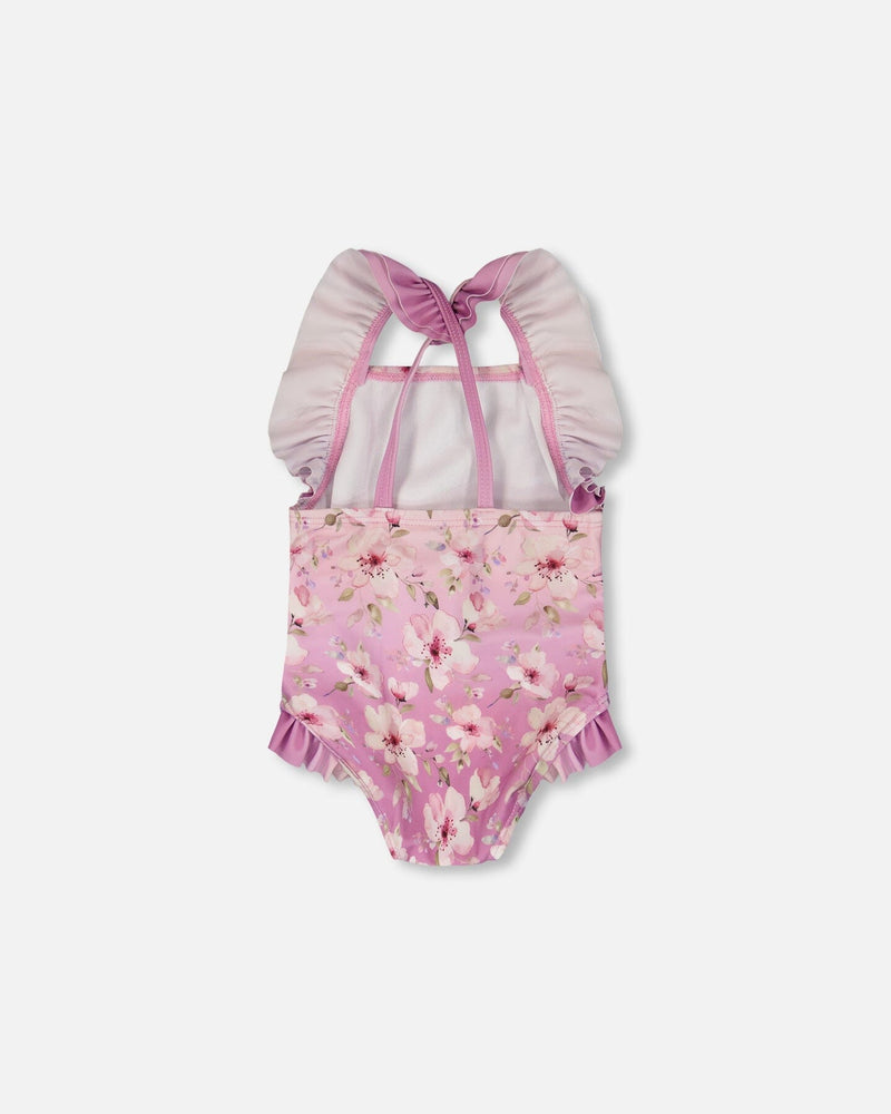 Baby And Toddler One-Piece Swimsuit Purple Flower Print