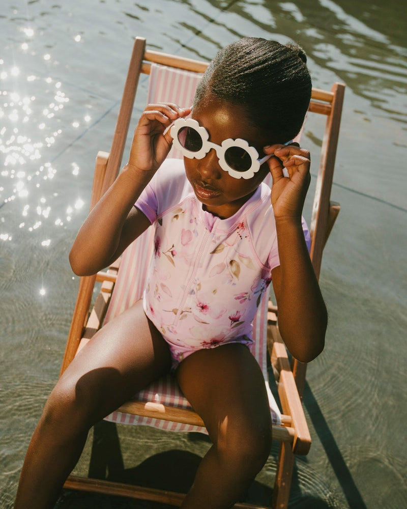 One-Piece Swimsuit Purple Flower Print