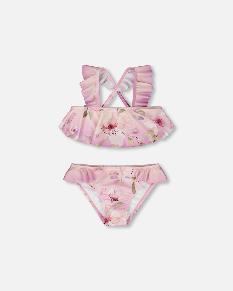 Two-Piece Swimsuit Purple Flower Print