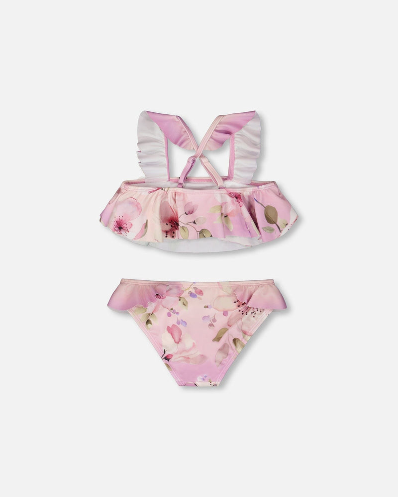 Two-Piece Swimsuit Purple Flower Print