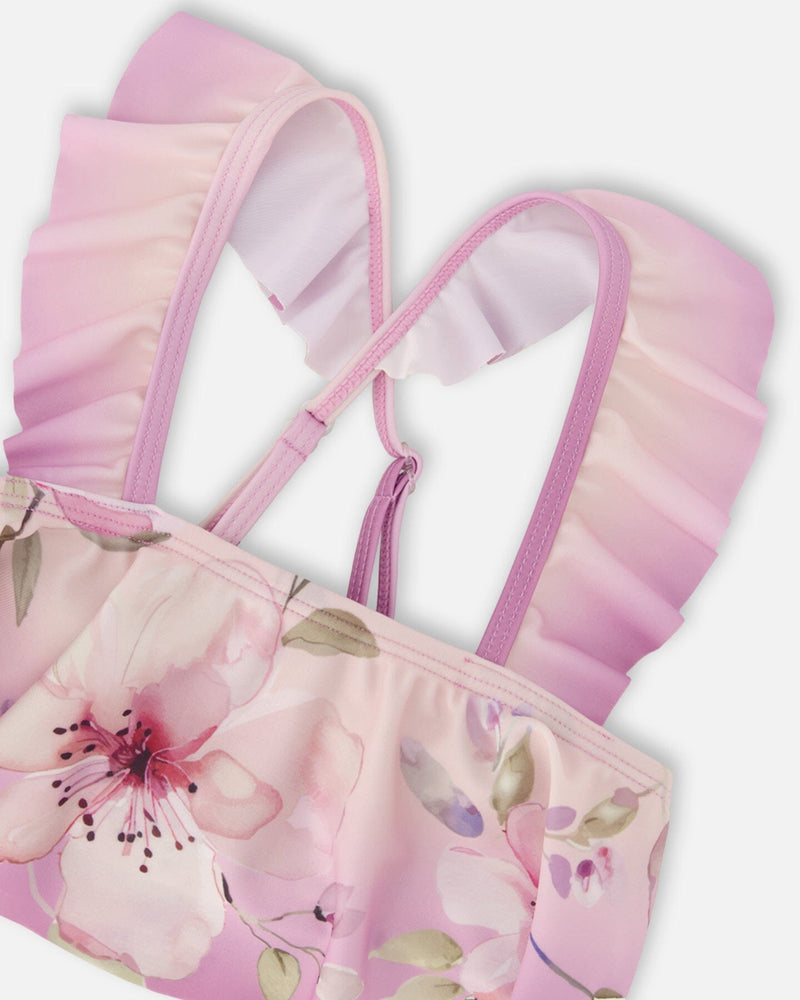 Two-Piece Swimsuit Purple Flower Print