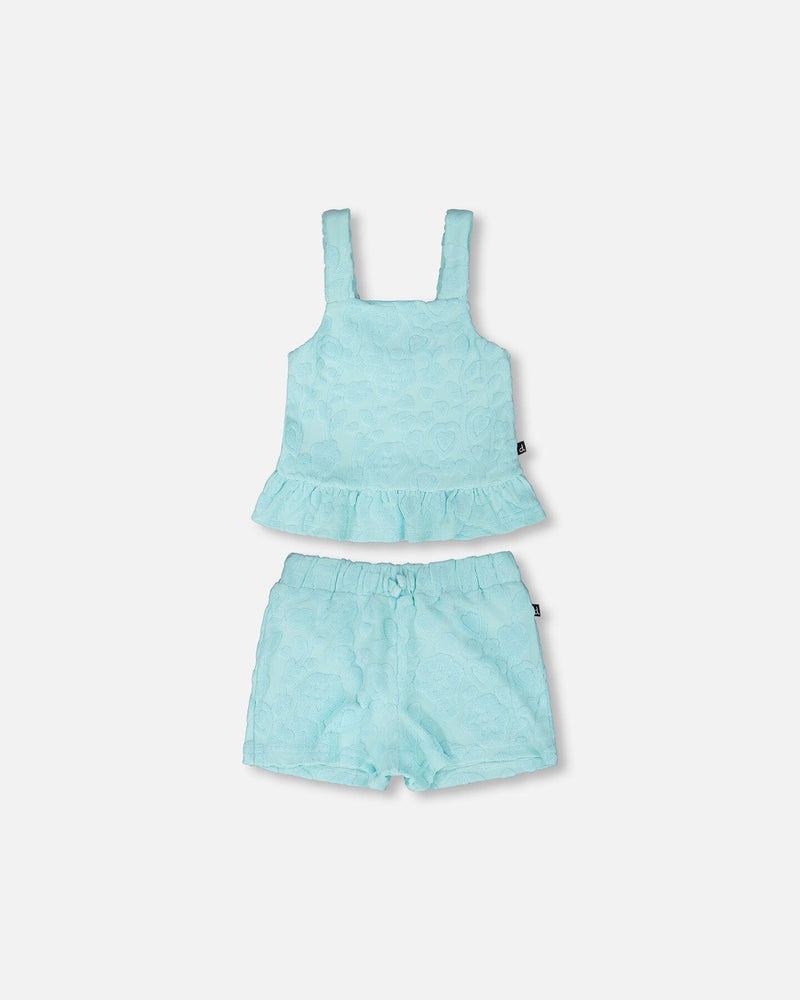 Terry Tank Top With Shorts Set Light Blue