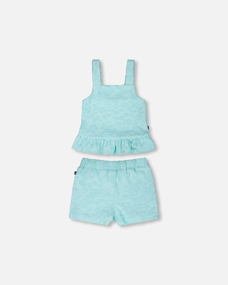 Terry Tank Top With Shorts Set Light Blue