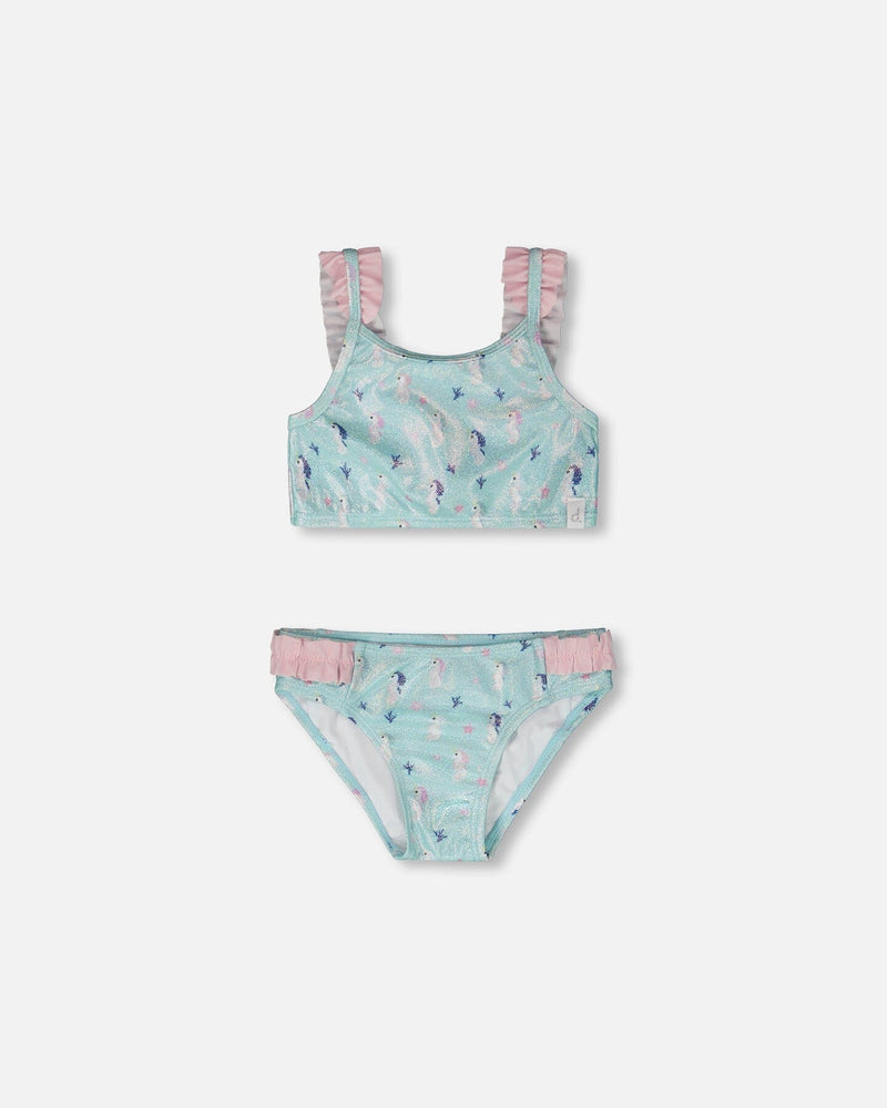 Two-Piece Swimsuit Blue Seahorse Print
