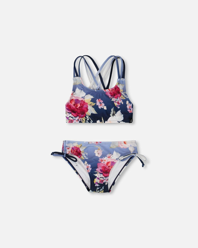 Two-Piece Swimsuit Blue Rose Print
