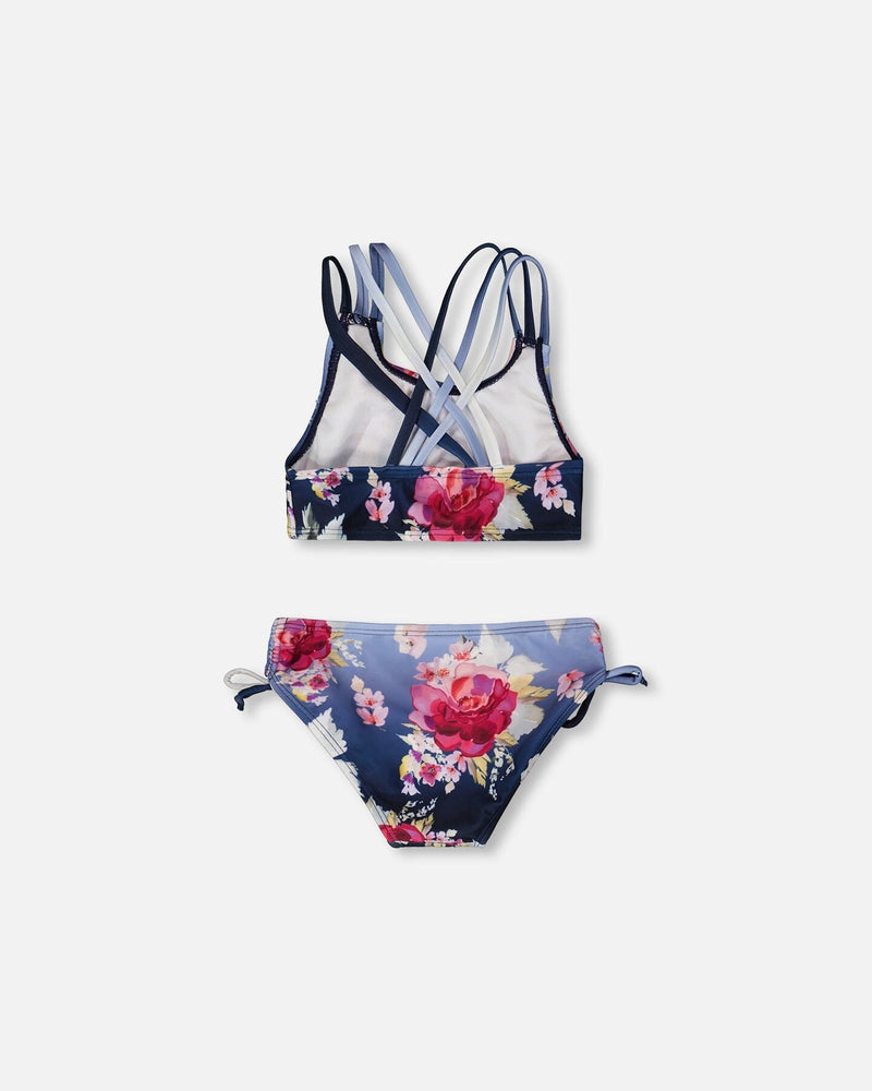 Two-Piece Swimsuit Blue Rose Print