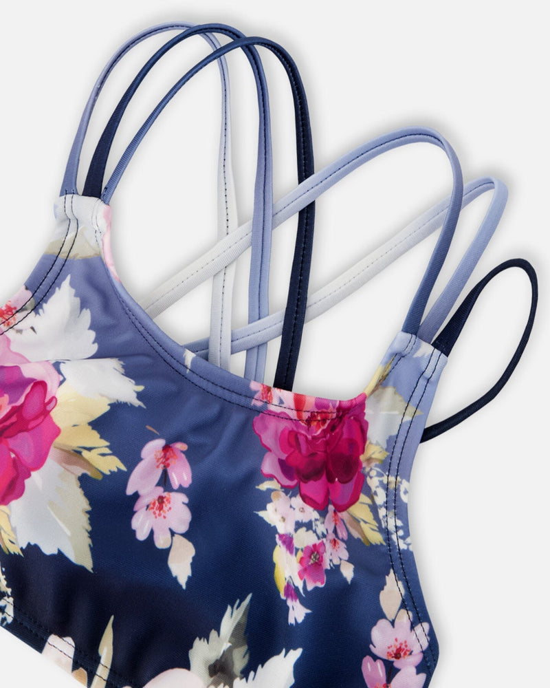 Two-Piece Swimsuit Blue Rose Print