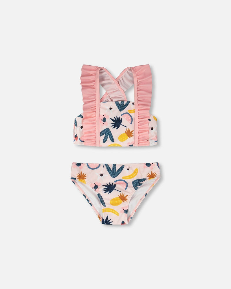 Two-Piece Swimsuit Pink Printed Fruits