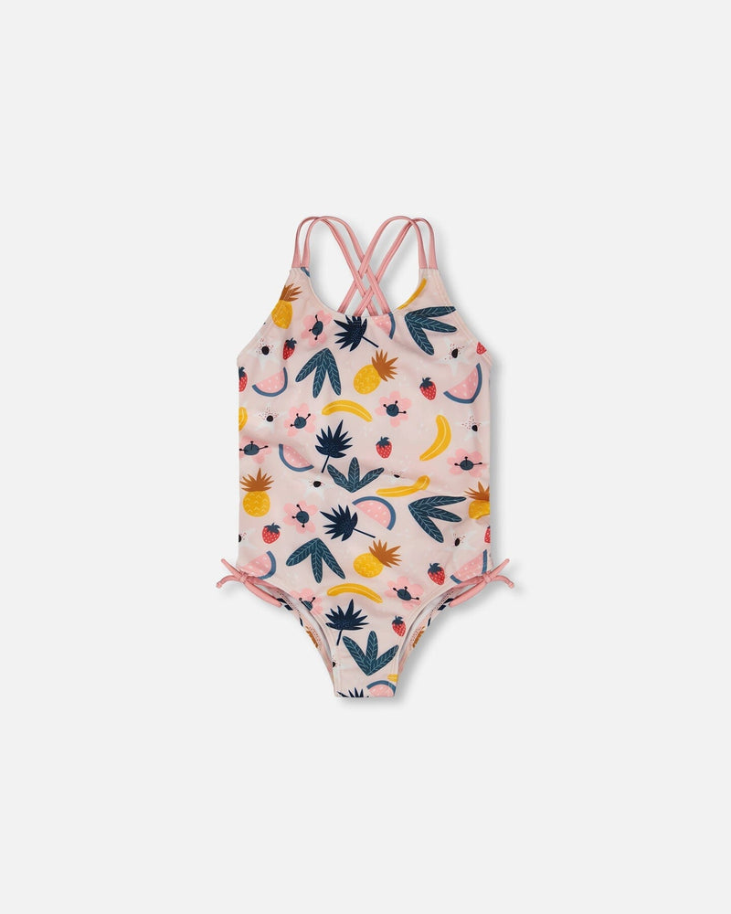 One-Piece Swimsuit Pink Printed Fruits