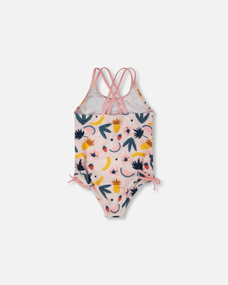 One-Piece Swimsuit Pink Printed Fruits