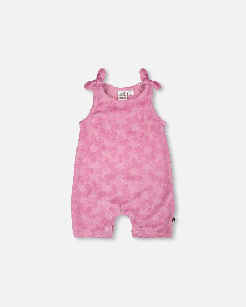 Terry Cloth Romper With Bows Pink