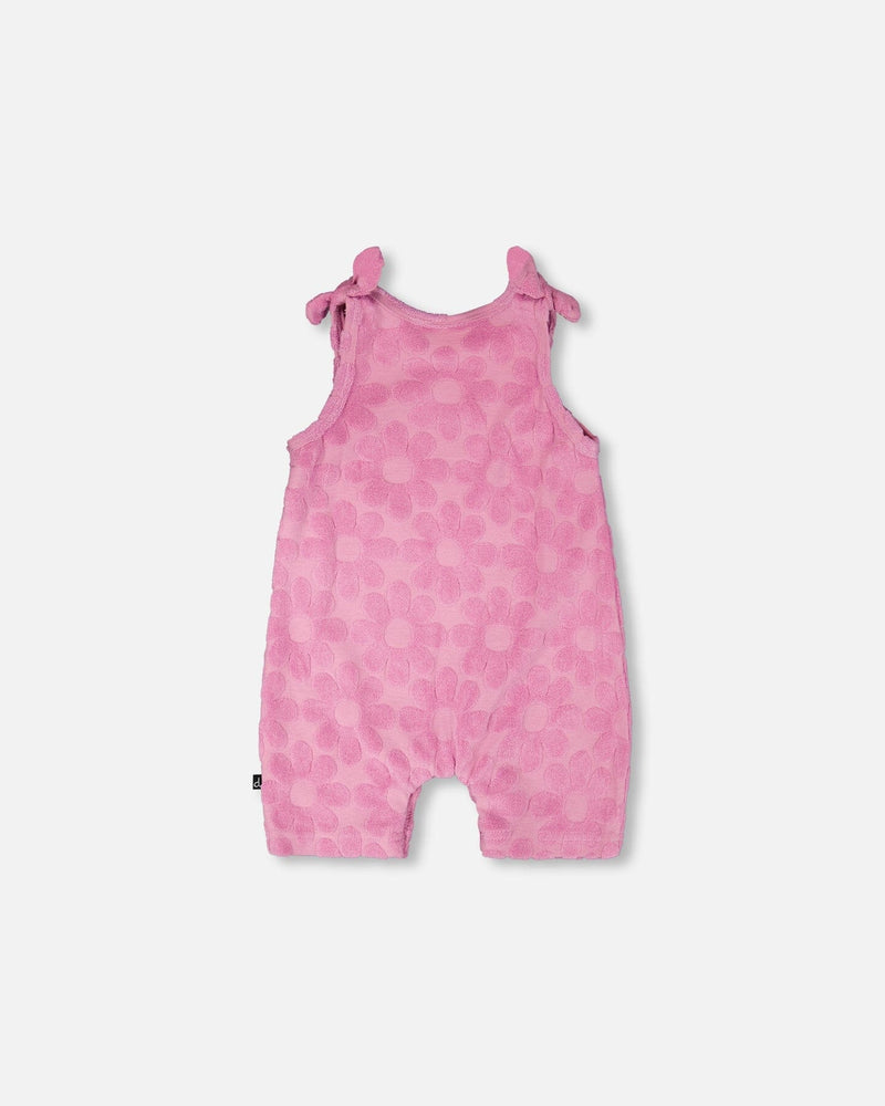 Terry Cloth Romper With Bows Pink