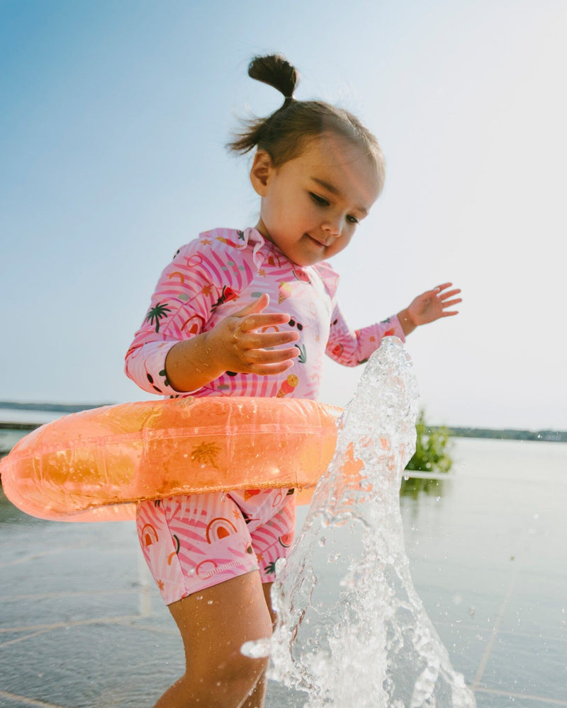 Baby And Toddler One-Piece Long Sleeve Rashguard Pink Beach Print