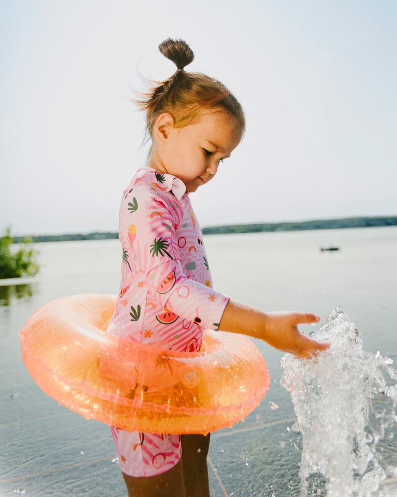 Baby And Toddler One-Piece Long Sleeve Rashguard Pink Beach Print