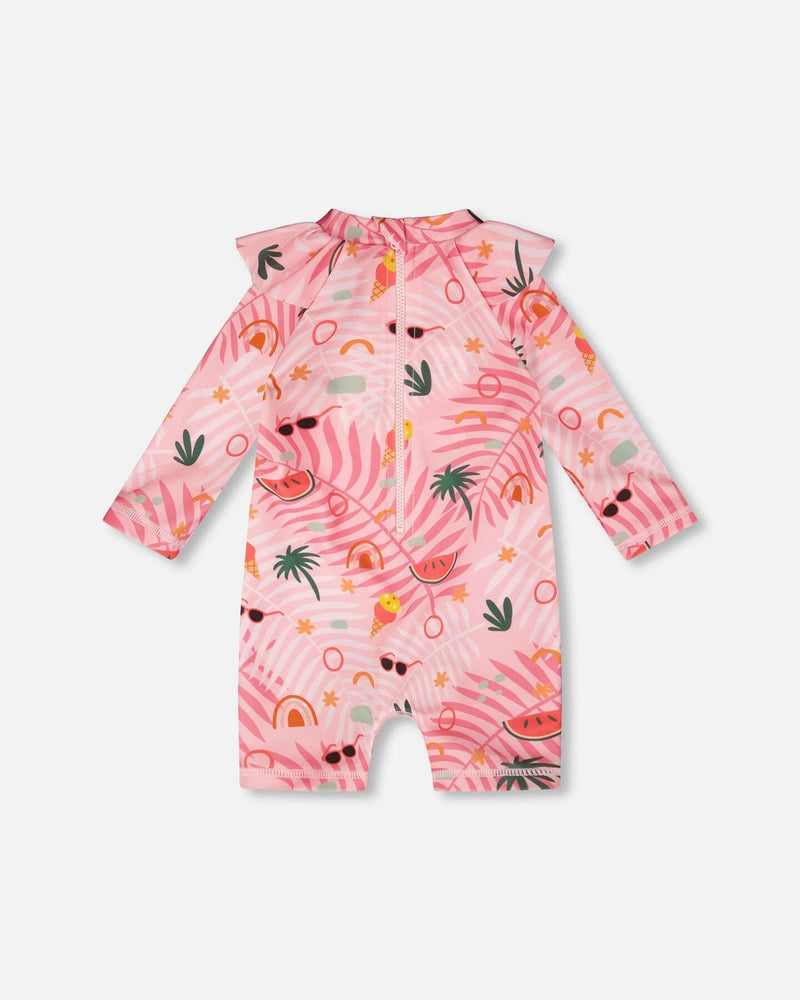 Baby And Toddler One-Piece Long Sleeve Rashguard Pink Beach Print