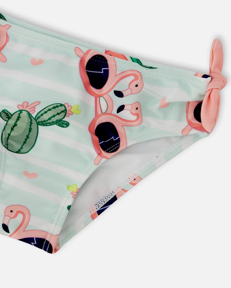 Two-Piece Swimsuit Blue Flamingo And Cactus Print