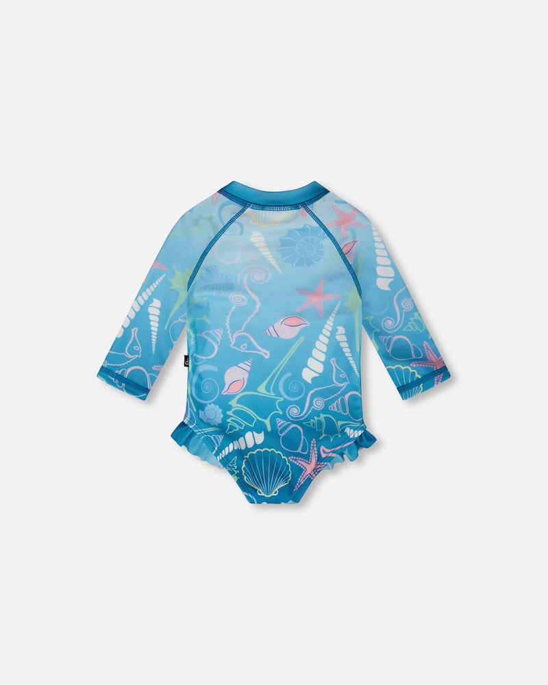 Baby And Toddler One-Piece Long Sleeve Rashguard Blue Shell Print