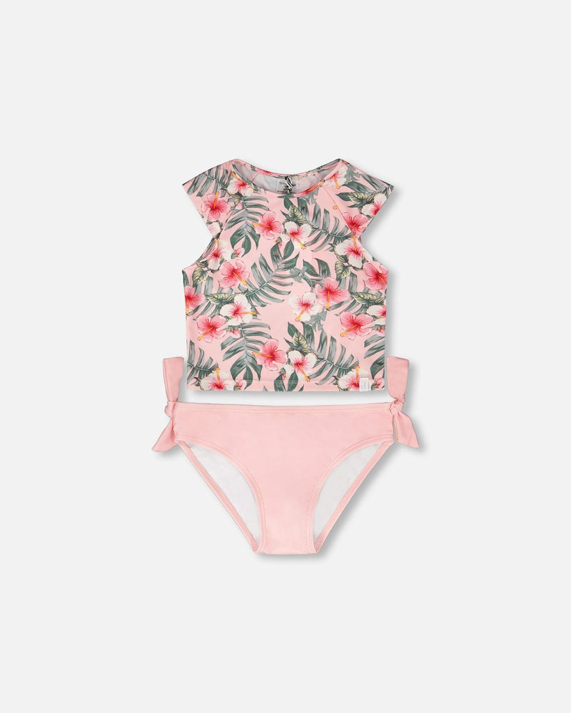 Two-Piece Swimsuit Pink Hibiscus Print