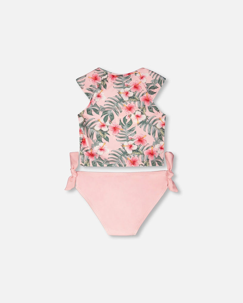 Two-Piece Swimsuit Pink Hibiscus Print