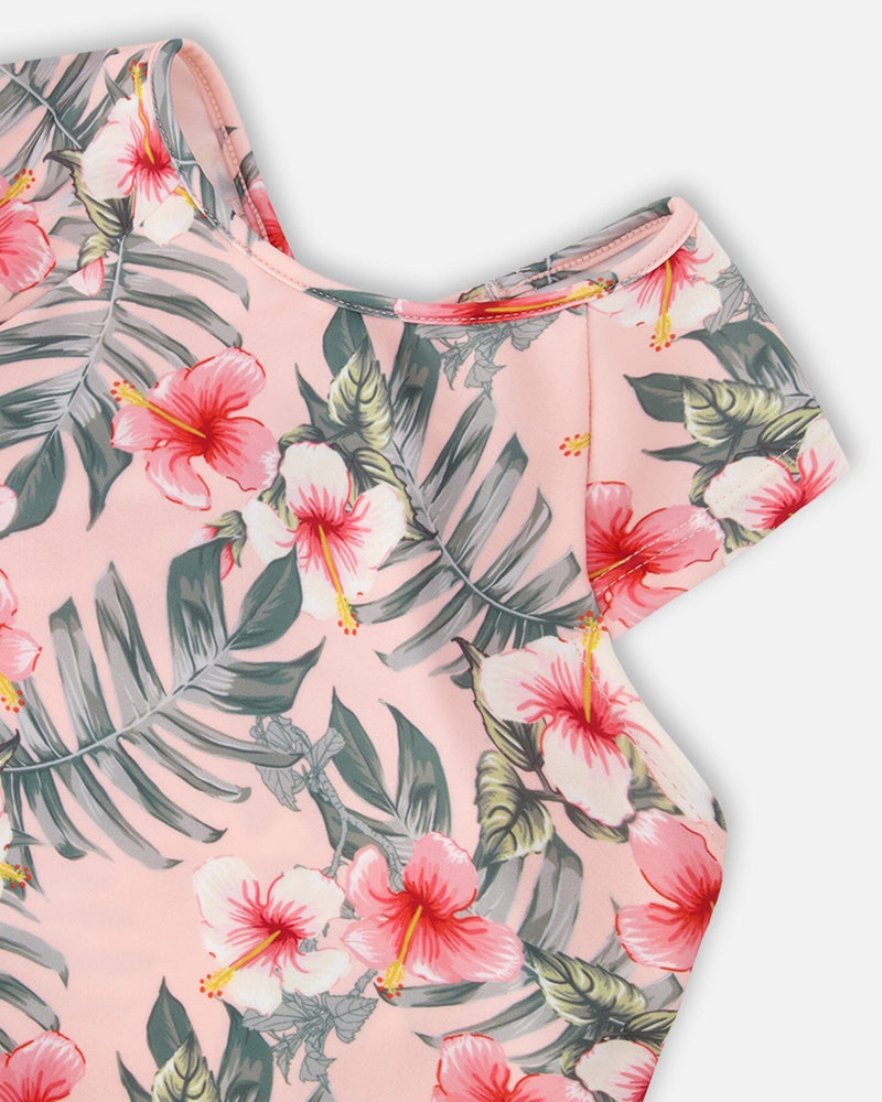 Two-Piece Swimsuit Pink Hibiscus Print