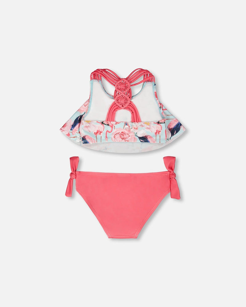Two-Piece Swimsuit Blue Flamingo Print