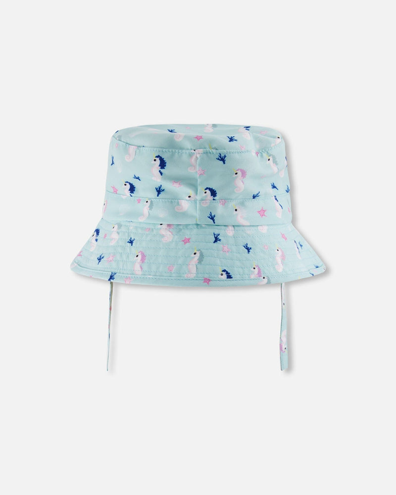 Beach Hat Blue Seahorse Print