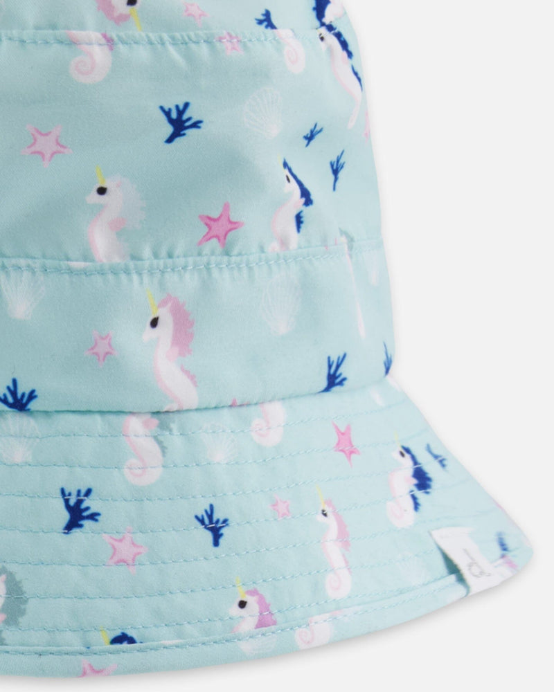 Beach Hat Blue Seahorse Print
