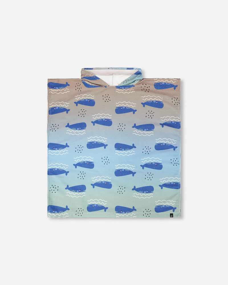 Hooded Beach Towel Blue Whale Print