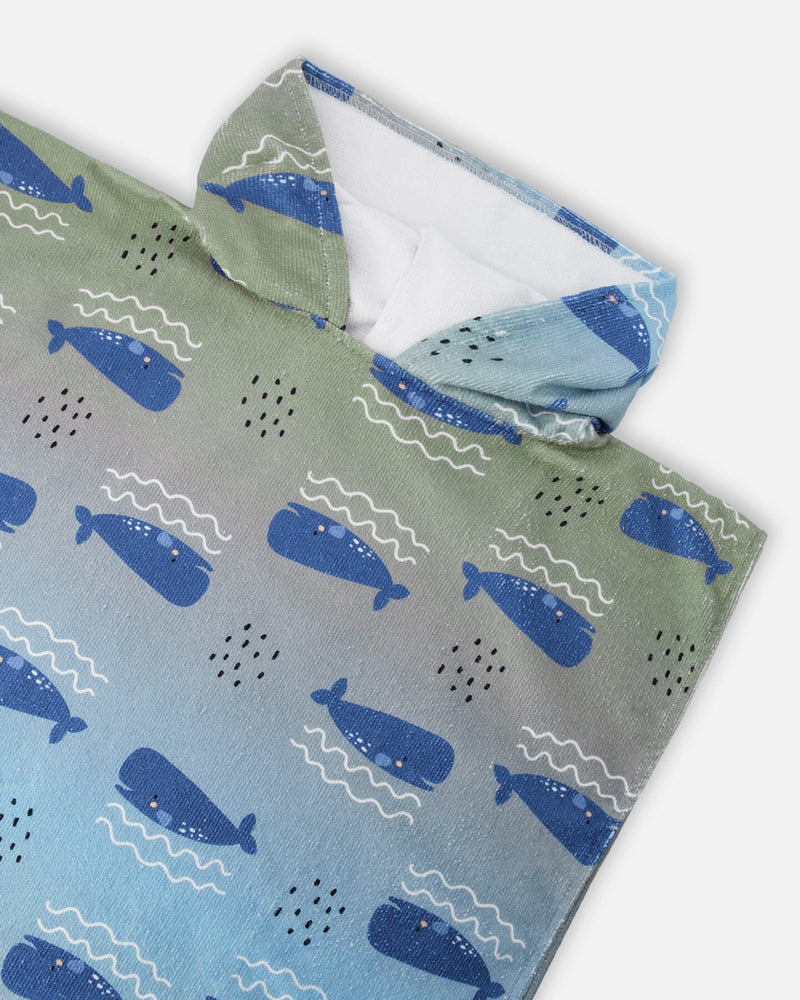 Hooded Beach Towel Blue Whale Print