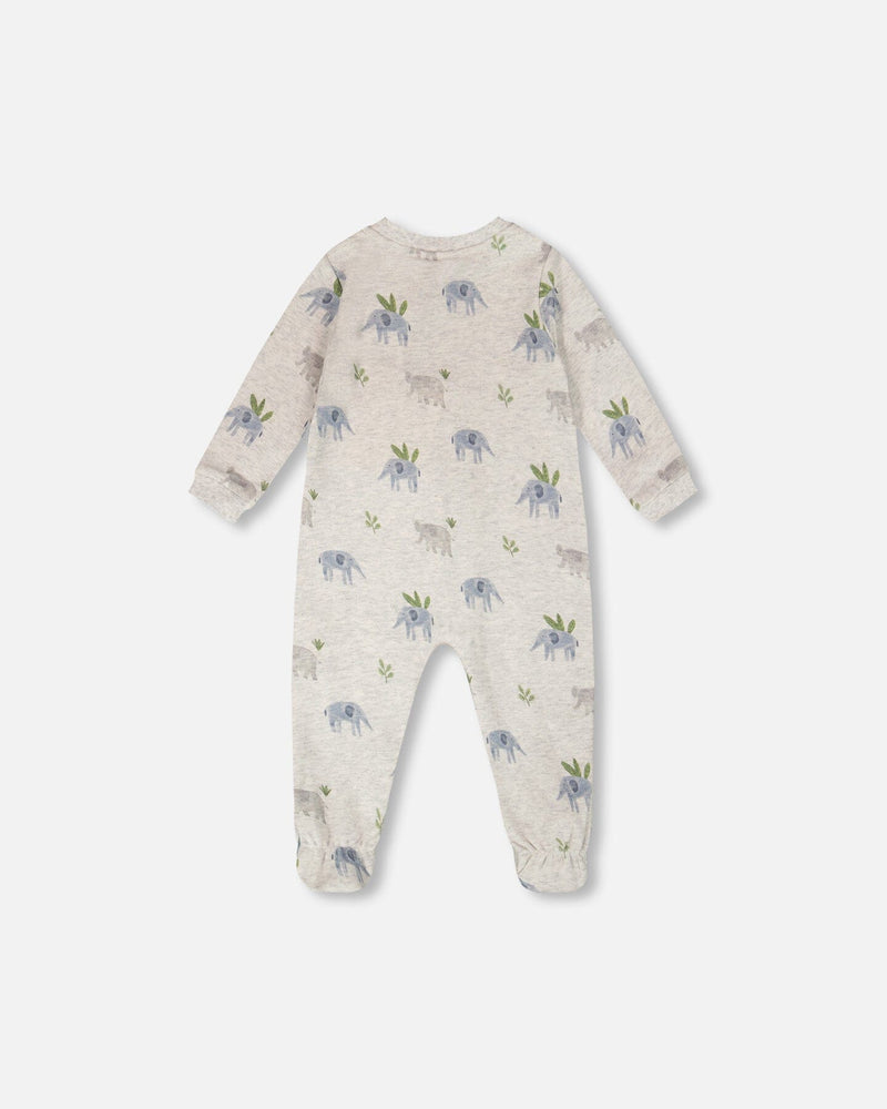 Organic Cotton Baby One-Piece Pyjama Grey Elephant Print