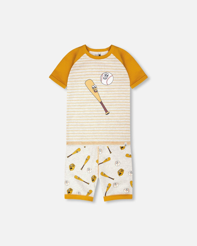 Organic Cotton Two-Piece Pyjama Set Grey Mix Baseball Print