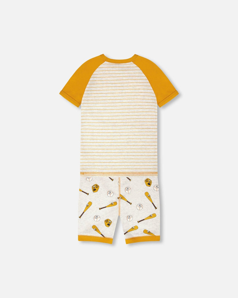 Organic Cotton Two-Piece Pyjama Set Grey Mix Baseball Print