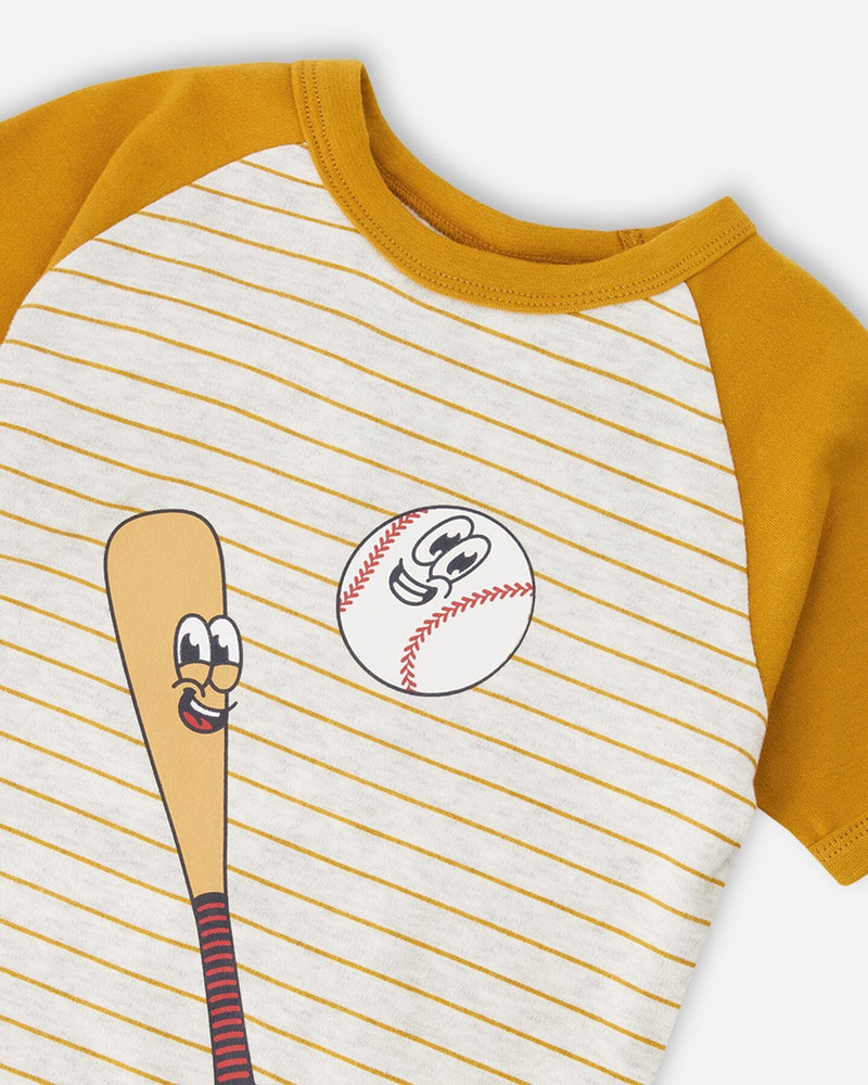 Organic Cotton Two-Piece Pyjama Set Grey Mix Baseball Print