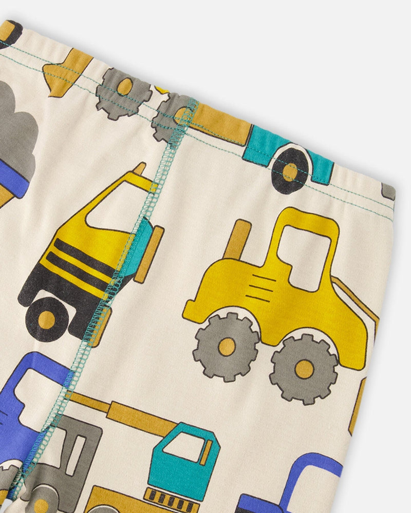 Organic Cotton Two-Piece Pyjama Set Beige Truck Print