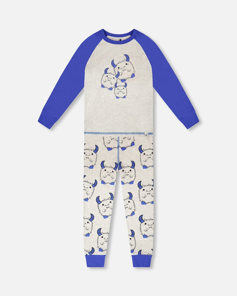 Organic Cotton Two-Piece Pyjama Set Grey Mix Monster Print