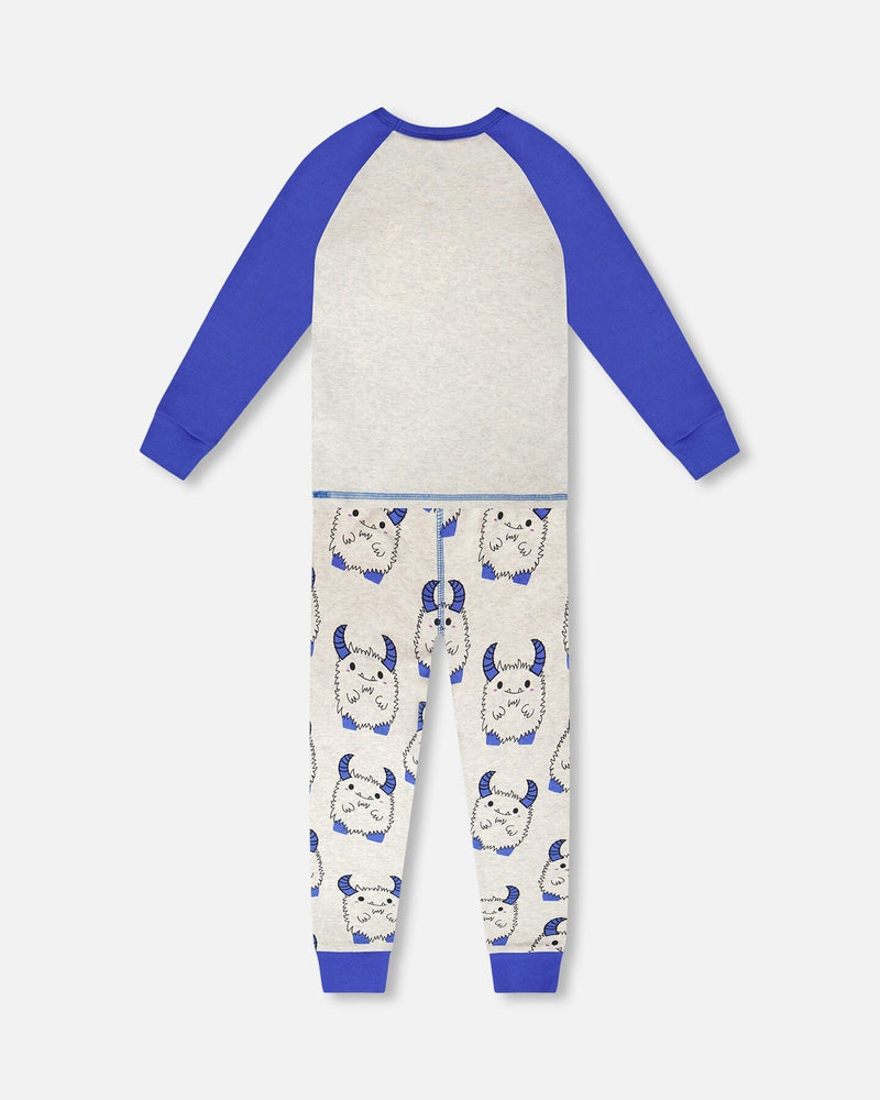 Organic Cotton Two-Piece Pyjama Set Grey Mix Monster Print