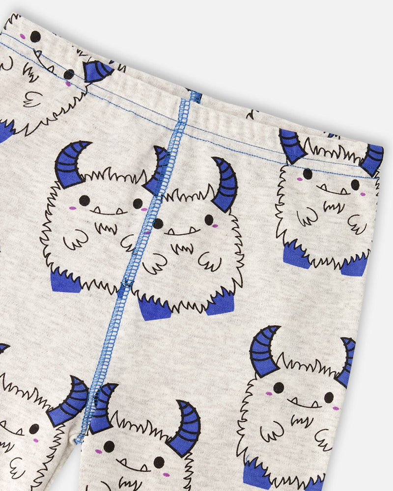 Organic Cotton Two-Piece Pyjama Set Grey Mix Monster Print